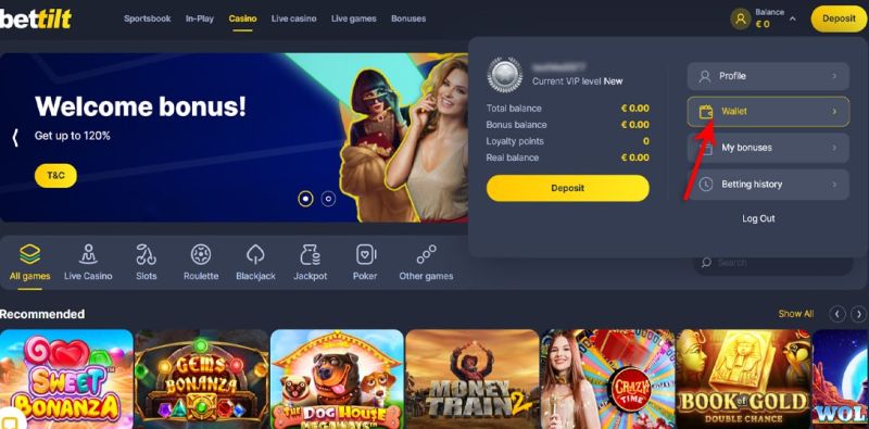 Bitcoin: prelevare i fondi dal casinò - Passaggio 2