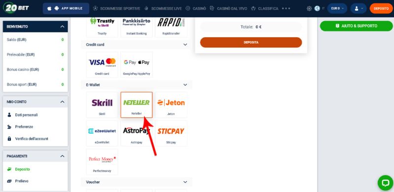 Come depositare con Neteller in un casinò? - Guida Passaggio 3