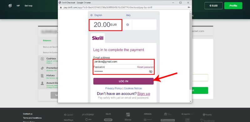 Come depositare con Skrill in un casinò? - Guida Passaggio 5